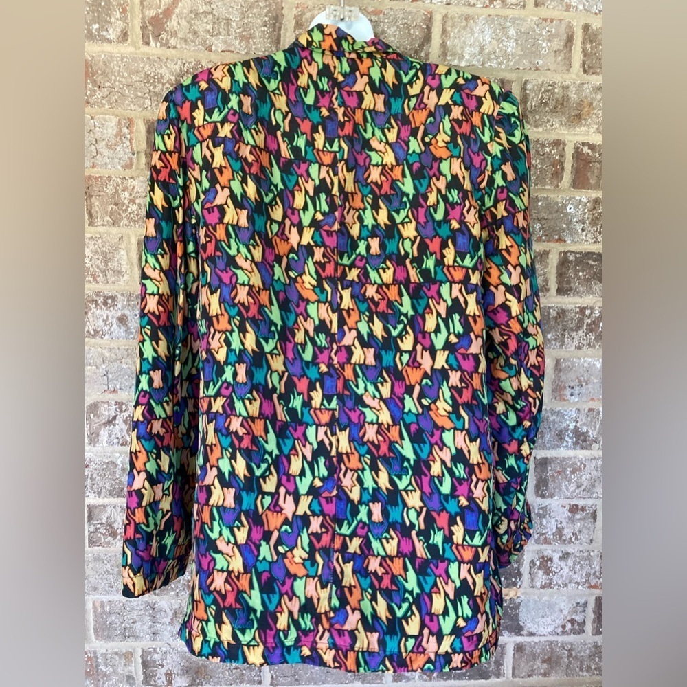 Vintage Geometric Design Silk Jacket Size Small Button Closure Colorful - Picture 5 of 9